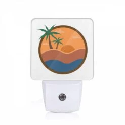 Night Light, A Sunset Scene With A Beach And Palm Trees.