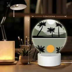 Round Acrylic Night Light, A Sunset With Palm Trees In The Foreground. -Cute Night Light Shop 35787106e9c17c5ec98e513fe35c1af78f72fb7f