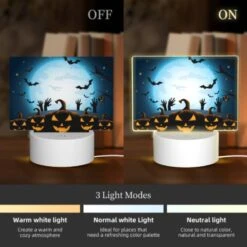 Rectangular Acrylic Night Light, A Group Of Pumpkins With Faces On Them Are Shown In Front Of A Full Moon. -Cute Night Light Shop 36480d2c937c4feba0dc16ea8b35b3cc2c3ebfc8