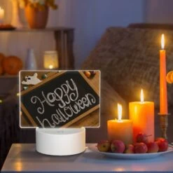 Rectangular Acrylic Night Light, A Chalkboard With The Words "Happy Halloween" Written On It. -Cute Night Light Shop 3667ae4d93373413b46bdbc659513e18347cb38e