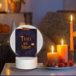 Round Acrylic Night Light, A Poster With A Pumpkin On It That Says Trick Or Treat. 8 Round Acrylic Night Light, A Poster With A Pumpkin On It That Says Trick Or Treat. -Cute Night Light Shop 37527022a1ab7403922aba72f4ae81c80bc6a16e