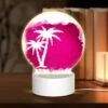 Round Acrylic Night Light, A Pink And White Palm Tree On A Pink Background.