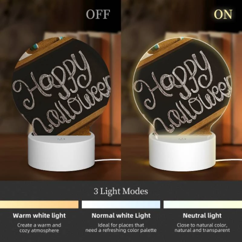 Round Acrylic Night Light, A chalkboard with the words "Happy Halloween" written on it. Round Acrylic Night Light, A Chalkboard With The Words "Happy Halloween" Written On It. -Cute Night Light Shop 38983f71d189338d53d0ab00ca30d36e33cb06f4