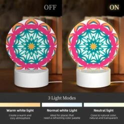 Round Acrylic Night Light, A Colorful Flower With A Yellow Center. -Cute Night Light Shop 38e965095bc77bb7af23e6be2a38131d0a2fa994