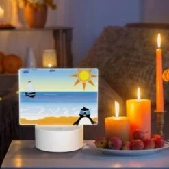 Rectangular Acrylic Night Light, A Penguin Is Standing On A Beach With A Suitcase And Sunglasses. -Cute Night Light Shop 3afd209b9557802c0ad15a35695255c35798d119