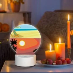 Round Acrylic Night Light, A Beach Scene With A Sunset -Cute Night Light Shop 3b432cfaeef2fd572a8aaee804264e6f02e7f027