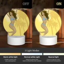 Round Acrylic Night Light, A Woman Wearing A Blue Bikini Is Jumping In The Air. -Cute Night Light Shop 3be6422d1718c3e32f62f53c9b96e9fbeeee8a70