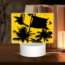 Rectangular Acrylic Night Light, A Black And White Image Of A Bird Flying In Front Of A Yellow Flag.