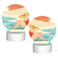 Round Acrylic Night Light, A Woman Wearing A Hat Sits On The Beach. 3 Round Acrylic Night Light, A Woman Wearing A Hat Sits On The Beach. -Cute Night Light Shop 3c7fe24c0fa5be4483eb71860dbde86b283b403f