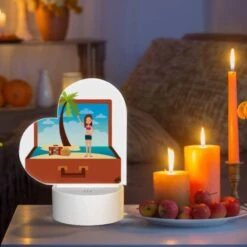 Love Acrylic Night Light, A Woman Is Standing On A Beach With A Suitcase And A Palm Tree. -Cute Night Light Shop 3c9249d269e9c90e68482e5223f3e0fab15148da