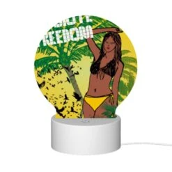 Round Acrylic Night Light, A Woman With A Yellow Bikini Is Standing In Front Of A Tree With Birds Flying Around Her. -Cute Night Light Shop 3df4fb3c56f434b236a1a87c2c4b5eaf81d7f56d