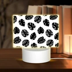 Rectangular Acrylic Night Light, A Pattern Of Leaves On A Black And White Background.