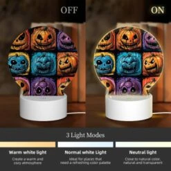 Round Acrylic Night Light, A Collection Of Halloween Pumpkins With Different Expressions. -Cute Night Light Shop 3f23ee212197898995978ea62356e05806b01799