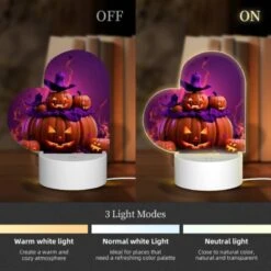 Love Acrylic Night Light, A Group Of Pumpkins With Purple Hats On Them. -Cute Night Light Shop 3f70dd150445f8e3c32971024634b54ab0005a18