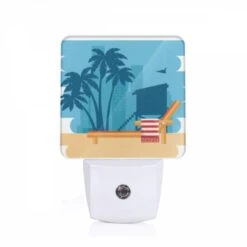 Night Light, A Colorful Beach Chair With A Red And White Striped Towel On It