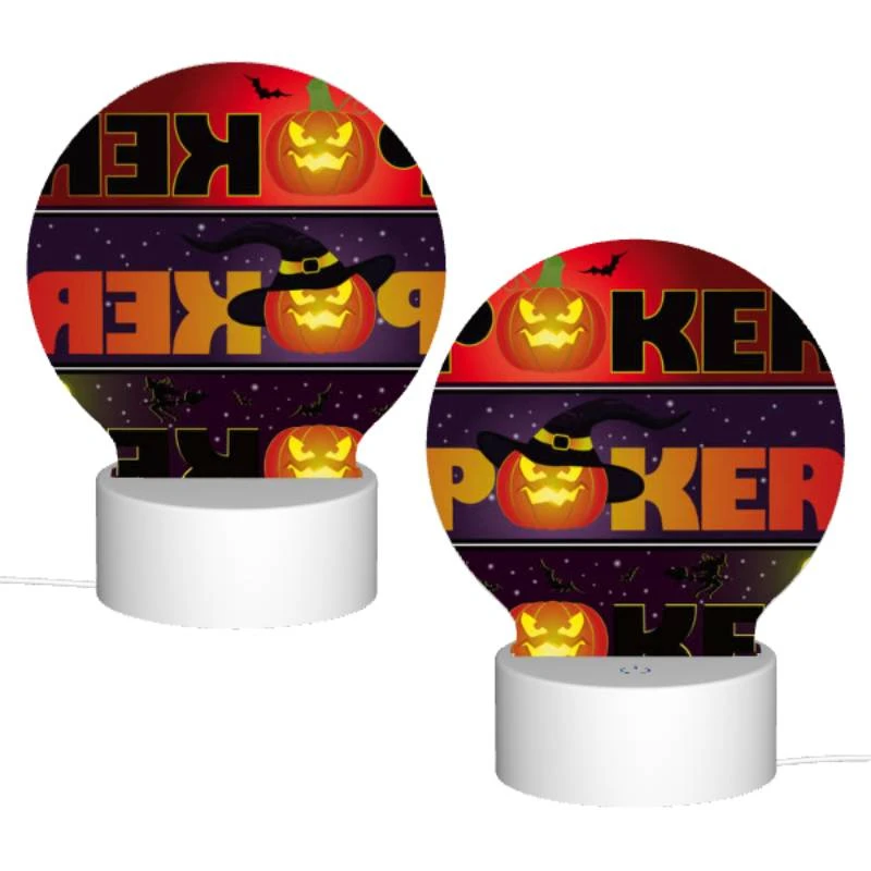 Round Acrylic Night Light, A poster with a pumpkin on it that says "Poker.". Round Acrylic Night Light, A Poster With A Pumpkin On It That Says "Poker.". -Cute Night Light Shop 4128c1c8d2b31054075d5925149a36bfb3daf225