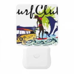 Night Light, A Woman Is Surfing On A Surfboard In Front Of A Yellow And Blue Van. -Cute Night Light Shop 414f4f7e44109ce6df35ce33a55a28d6692efa1b