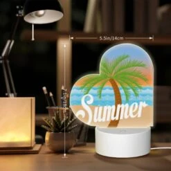Love Acrylic Night Light, A Colorful Cartoon Of A Palm Tree And The Word "summer" On A Beach. -Cute Night Light Shop 42314f30cda122d8f3934ab5f7b3251ab819d3ce