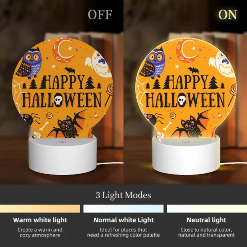 Round Acrylic Night Light, A colorful Halloween poster with various creepy and spooky characters. Round Acrylic Night Light, A Colorful Halloween Poster With Various Creepy And Spooky Characters. -Cute Night Light Shop 42410a5ae35e05ac8c4c284381d86d34237d5941
