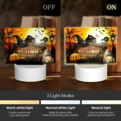 Rectangular Acrylic Night Light, A Halloween Poster With A Witch's Hat And A House In The Background. -Cute Night Light Shop 428a309dfcea064791b1a6fe279a45450bf518d2