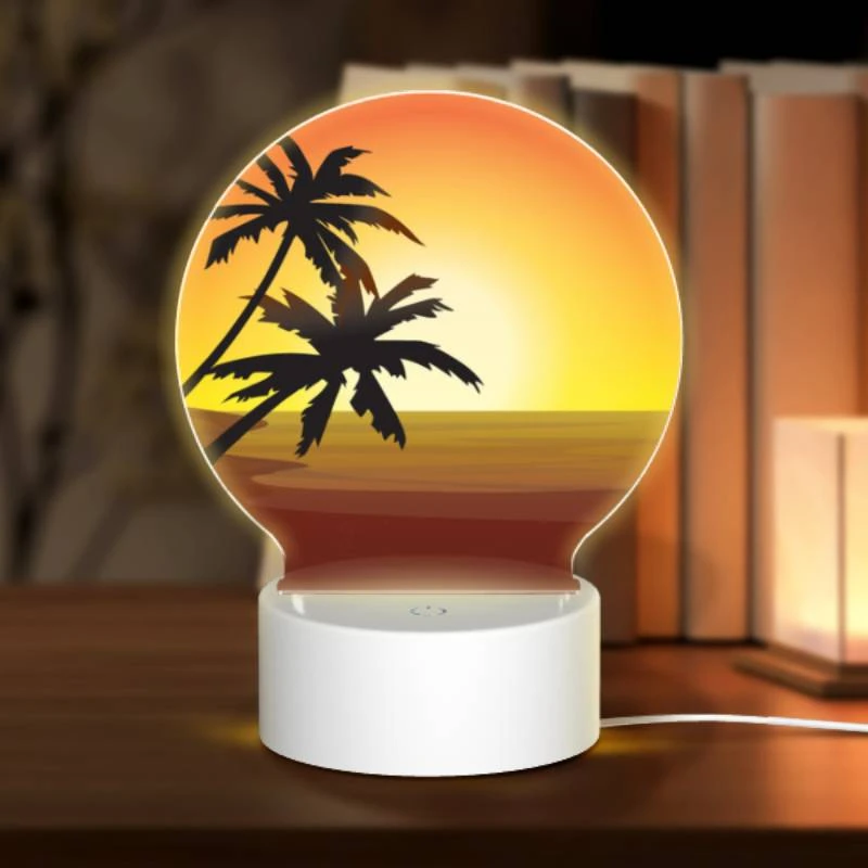Round Acrylic Night Light, A sunset with two palm trees in the foreground. Round Acrylic Night Light, A Sunset With Two Palm Trees In The Foreground. -Cute Night Light Shop 42993e9a381c781d94661257df2d3d6cfb79cb24