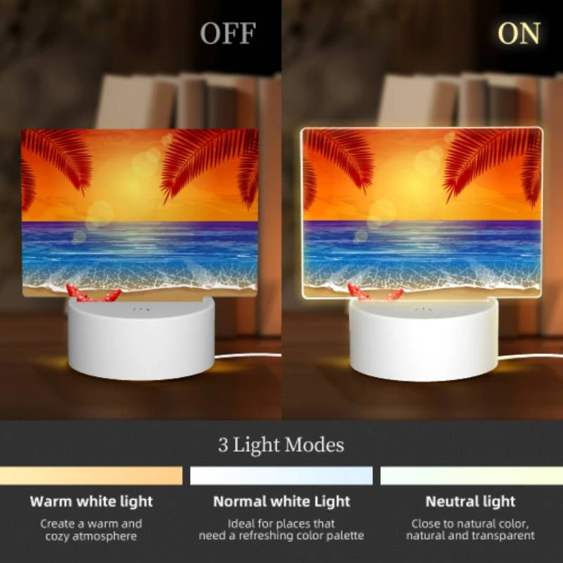 Rectangular Acrylic Night Light, A red sunset over the ocean with a starfish on the beach. Rectangular Acrylic Night Light, A Red Sunset Over The Ocean With A Starfish On The Beach. -Cute Night Light Shop 42d388f45e11dfdde6d3370c1b52a7e05a6d2426