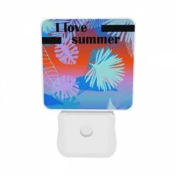 Night Light Set Of 2, A Colorful Image Of Palm Trees And Leaves With The Words "I Love Summer" Written Above Them. -Cute Night Light Shop 42ed85ab6951a7a045c388425795b2d594664c9e