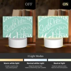 Rectangular Acrylic Night Light, A Surfboard With The Words California Riders Surf Surf Surf On It. -Cute Night Light Shop 43387acc524c599ea6d68766549db6cf7861cf55