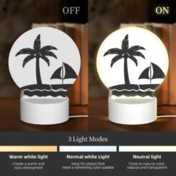 Round Acrylic Night Light, A Sailboat Is In The Water Near A Palm Tree. -Cute Night Light Shop 437f4e34e9644ddb38fea0addefad82aa05b7834