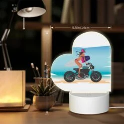 Love Acrylic Night Light, A Woman Is Sitting On A Motorcycle With A Surfboard On The Back. -Cute Night Light Shop 43b584c3c9da983e7790b0023d58a8072f462c0a