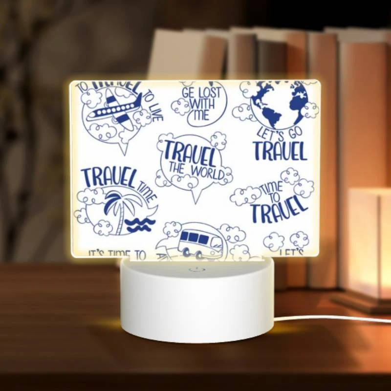 Rectangular Acrylic Night Light, A collection of travel stickers with phrases like "It's time to travel" and "Adventure awaits." Rectangular Acrylic Night Light, A Collection Of Travel Stickers With Phrases Like "It's Time To Travel" And "Adventure Awaits." -Cute Night Light Shop 44332ff08d457f8ece4dc70bb8c96f9f79cebf80