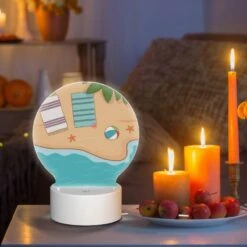 Round Acrylic Night Light, A Beach Scene With A Towel -Cute Night Light Shop 445dc57201fc1fa4a3a03d798fad36b87ceed364