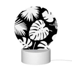 Round Acrylic Night Light, A Pattern Of Palm Leaves On A Black Background. -Cute Night Light Shop 450da7a319f00de57c740b5b47dd2afc326443c7