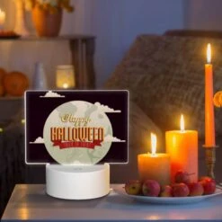 Rectangular Acrylic Night Light, A Happy Halloween Sign With A Moon And A Trick Or Treat Message. -Cute Night Light Shop 4512bc8732b642f07d4fb368b73f6722737861ba