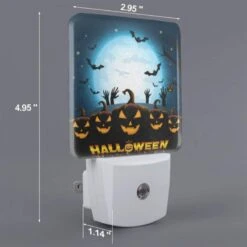 Night Light Set Of 2, A Group Of Pumpkins With Faces On Them Are Shown In Front Of A Full Moon. -Cute Night Light Shop 453d055c83255e3843f8c046fe6ef0697a4490cb