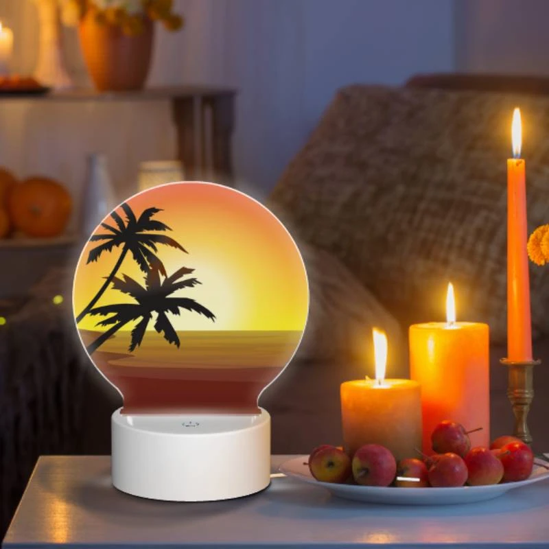 Round Acrylic Night Light, A sunset with two palm trees in the foreground. Round Acrylic Night Light, A Sunset With Two Palm Trees In The Foreground. -Cute Night Light Shop 457b9ac41ecf4736f96dcad1e310827943b25372
