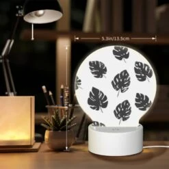 Round Acrylic Night Light, A Pattern Of Leaves On A White Background. -Cute Night Light Shop 45e76ab7341d82e3660dc638bc91346c3f40914e