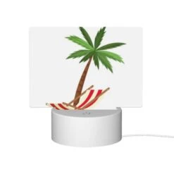 Rectangular Acrylic Night Light, A Palm Tree Is Shown In A Red And White Striped Chair. -Cute Night Light Shop 46e3e680dd34f0daf5fb2419223b8273f0db0adc