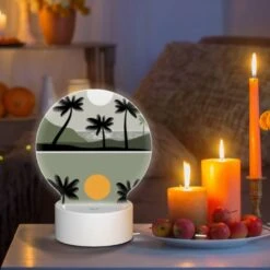 Round Acrylic Night Light, A Sunset With Palm Trees In The Foreground. -Cute Night Light Shop 4785b09f5eab38ee0839cad58e01f8ee3445f304