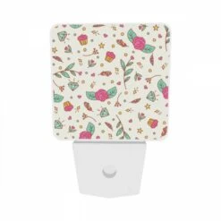 Night Light Set Of 2, A Pattern Of Flowers And Stars With A Pink Rose In The Center. -Cute Night Light Shop 47bb508bbc9ce967d6e779a0b5d4de308f3b78bc