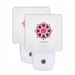 Night Light Set Of 2, A Colorful Flower With A Pink Center And Purple Petals.