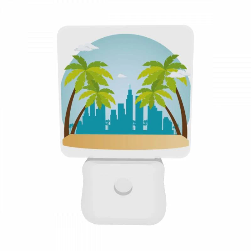 Night Light Set of 2, A cityscape with palm trees and a tall building in the background. Night Light Set Of 2, A Cityscape With Palm Trees And A Tall Building In The Background. -Cute Night Light Shop 48606f2f1bfc84bc0665343199a067520e386a91