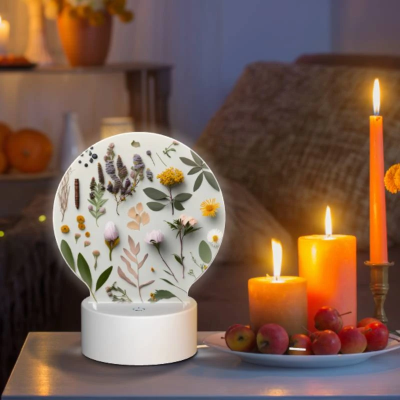Round Acrylic Night Light, A collection of flowers and plants are displayed on a table. Round Acrylic Night Light, A Collection Of Flowers And Plants Are Displayed On A Table. -Cute Night Light Shop 486f49784fcced37f48f4d579d96bc0739128e1f