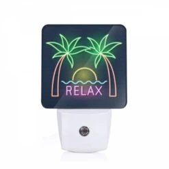 Night Light, A Neon Sign That Says "Relax" With Palm Trees In The Background.