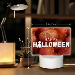Rectangular Acrylic Night Light, A Pile Of Red And Orange Squash With A Caption That Reads "Happy Halloween." -Cute Night Light Shop 48b042aaf4cdf46dd4a96d6594d679e95cafc80f