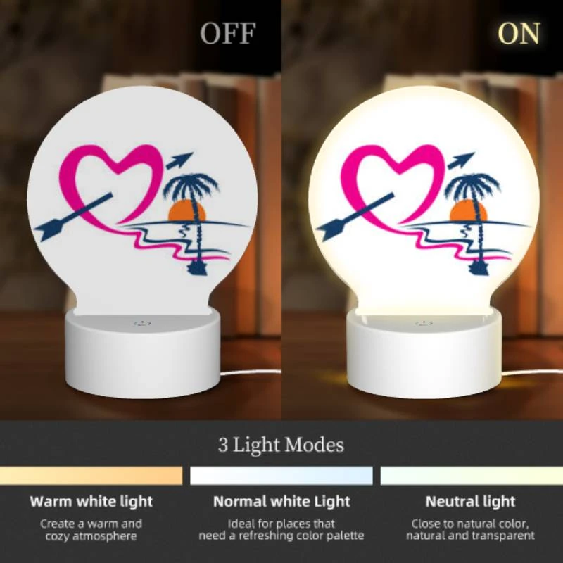 Round Acrylic Night Light, A heart with an arrow through it and a palm tree. Round Acrylic Night Light, A Heart With An Arrow Through It And A Palm Tree. -Cute Night Light Shop 48dbd04722938ecc66ae434ad9b308272b788a8f