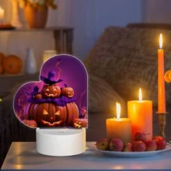 Love Acrylic Night Light, A Group Of Pumpkins With Purple Hats On Them. -Cute Night Light Shop 48e6eb82000d2282ac6e786595593e423c32dbd5