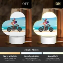 Love Acrylic Night Light, A Woman Is Sitting On A Motorcycle With A Surfboard On The Back. -Cute Night Light Shop 48f9544ddaa8e48fbcccc983165082b7ea5734b5