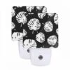 Night Light Set Of 2, A Pattern Of Leaves On A Black Background. -Cute Night Light Shop 490b51c367cf0933f87d39f580e9c62416d55a2b