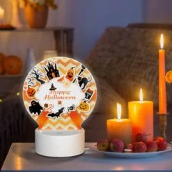 Round Acrylic Night Light, A Colorful Sticker With A Witch On It And The Words "Happy Halloween" On It. 8 Round Acrylic Night Light, A Colorful Sticker With A Witch On It And The Words "Happy Halloween" On It. -Cute Night Light Shop 4945c40582430e60718904ce2552caf2053af1d4